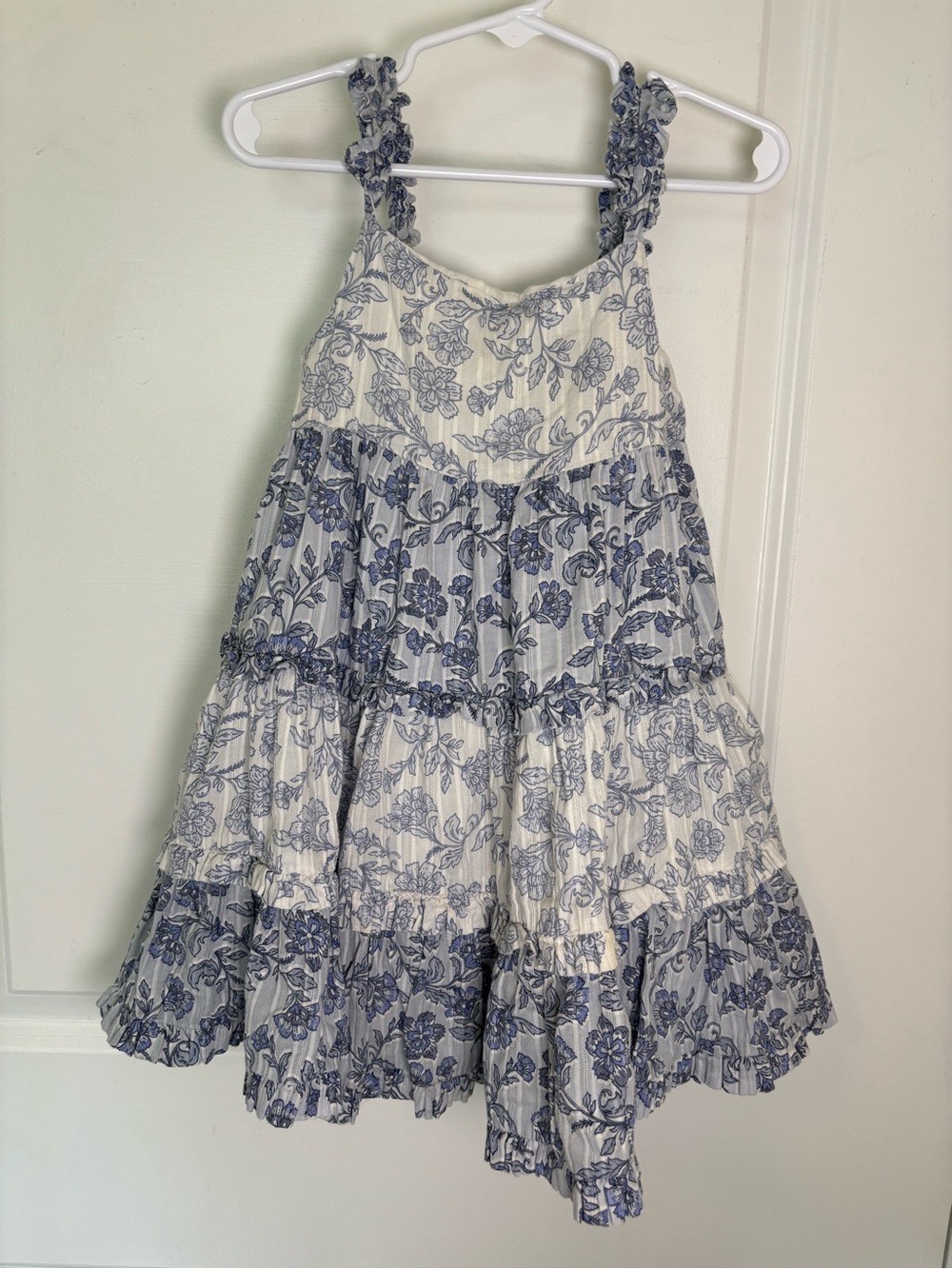 Haute Hippie Girls Blue White Floral Ruffle Sleeveless Cotton Sundress 7 US 4t